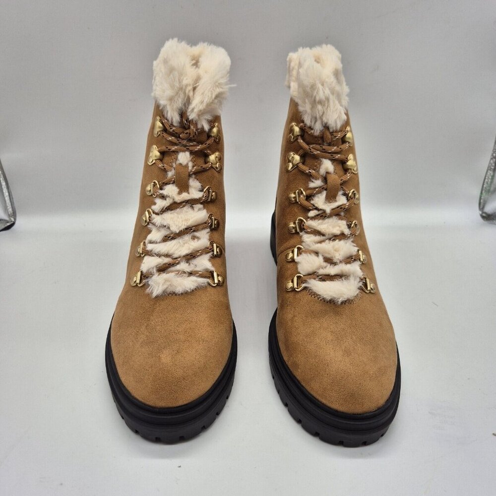 J. Crew Women's Faux Fur Winter Hiking Boots Size 10.5 Chestnut Brown - Picture 3 of 11